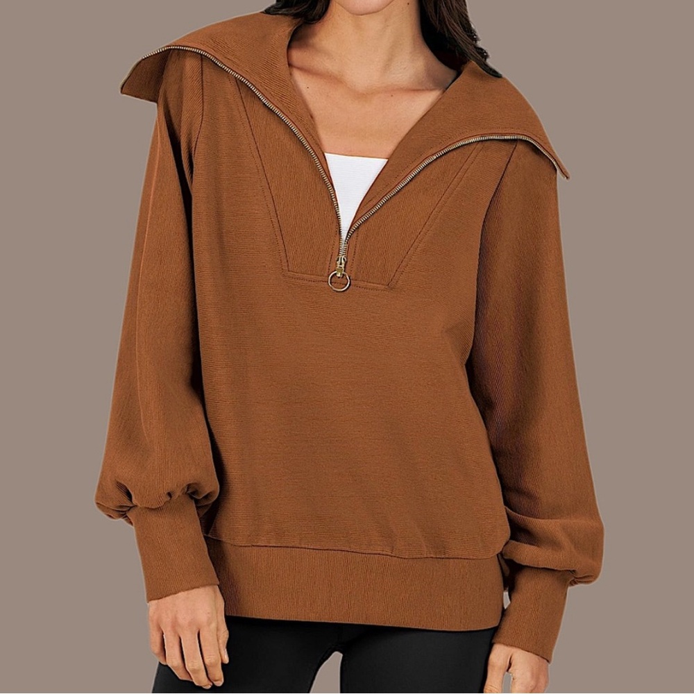 NWT ANRABESS Quarter Zip Oversized Pullover Auburn Long Sleeve Sweater – Medium‎